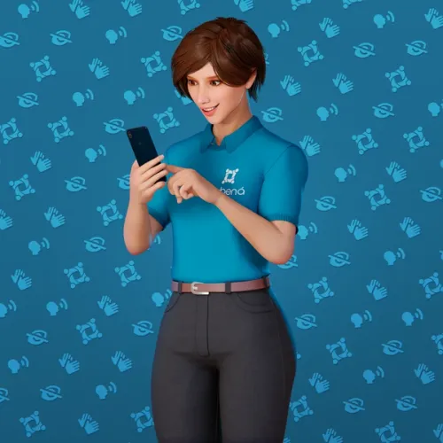 Avatar Rybená segurando um celular e apontando para a tela